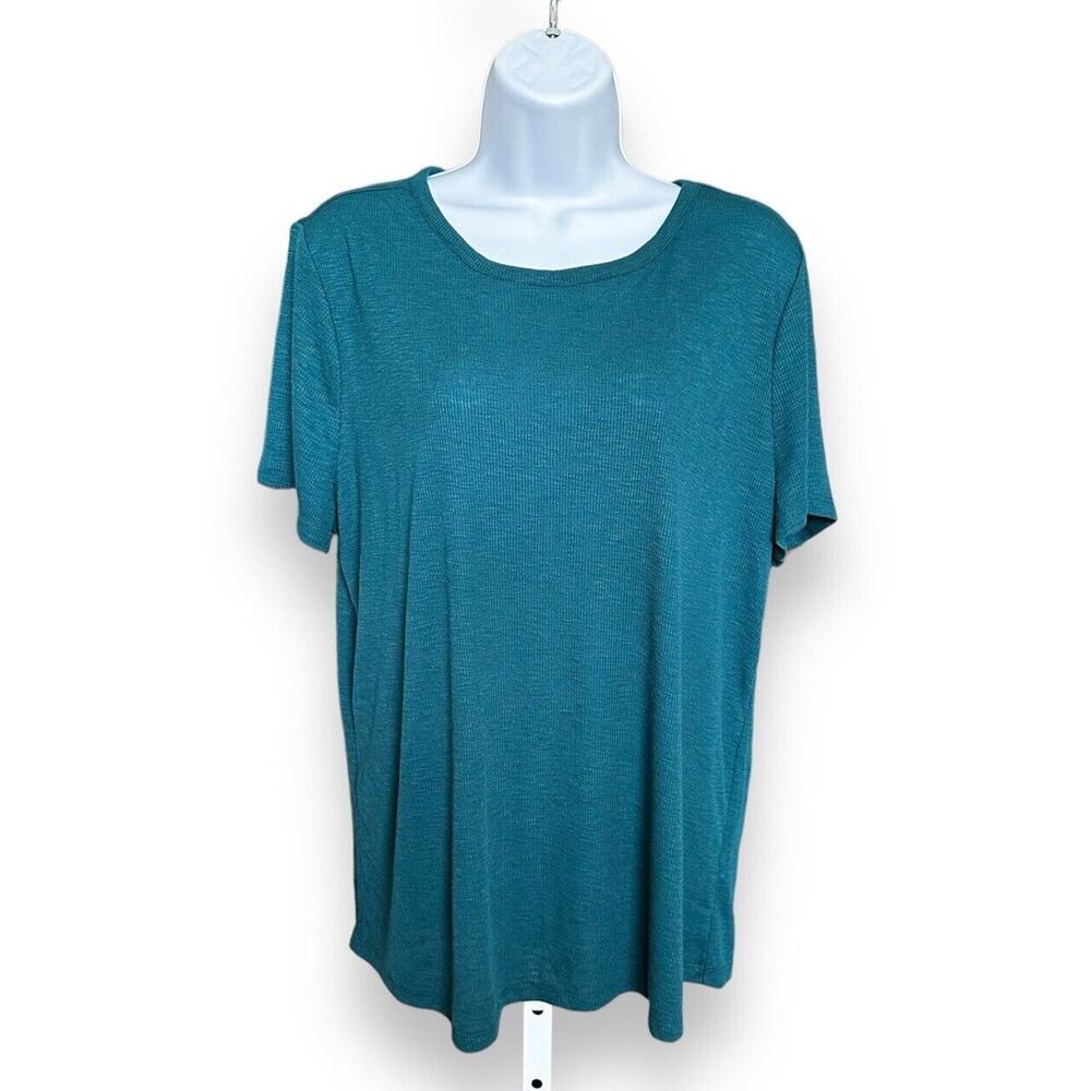 Maurice’s 24/7 Women Plus Teal Ribbed Short Sleeve Round Neck Top Shirt 1X NWOT